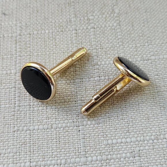 Men Shirt Cuff Links Gold Tone Fashion Men Jewelry Black Centered Cufflinks - Picture 7 of 11